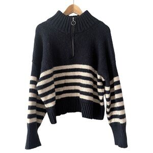 ASOS Navy & White Striped Half-Zip Oversized Sweater
